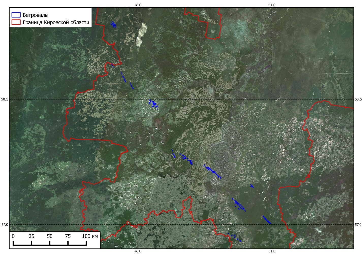 Благодаря космосъемке в Кировской области выявлены ветровалы площадью более 6,5 тысяч гектаров